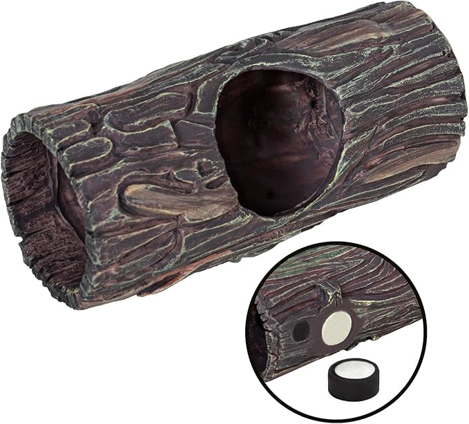 REPTIZOO Magnetic Reptile Hide Cave Resin Hollow Tree Trunk Hideout, Gecko Hide with Strong Magnetic Climbing Toy Reptile Tank Accessories for Crested Gecko,Lizard, Terrarium Decor