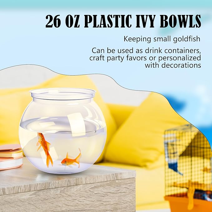 8 Pcs Mini Plastic Fish Bowl 26 oz Round Clear Fishbowl Fish Tank Transparent Aquarium for Candy Goldfish Home Decoration Table Centerpieces
