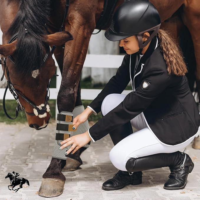 Premium Soft Fly Boots for Horses Set of 4 - Protective & Comfortable Horse Fly Boots for Medium-Large Breeds - Outer Mesh/Inner Quilted Bamboo - Adjustable Training Horse Leg Wraps (4 pcs)