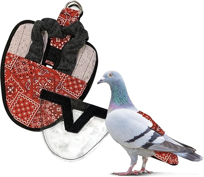 Hen Holster Wrap-Around Bird Diaper & Harness for Larger Pigeons, Small Breed - with Removable Liner, Adjustable Fit for Outdoor Adventures & Indoor Use, Easy to wear - Red Bandana, XS