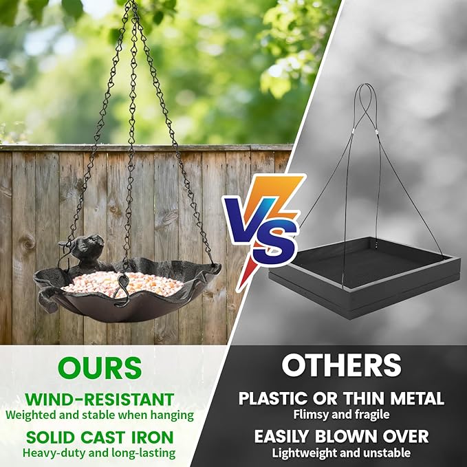 Cast Iron Platform Bird Feeders for Outdoors, 11 inch Large Hanging Bird Feeder Tray Seed Catcher
