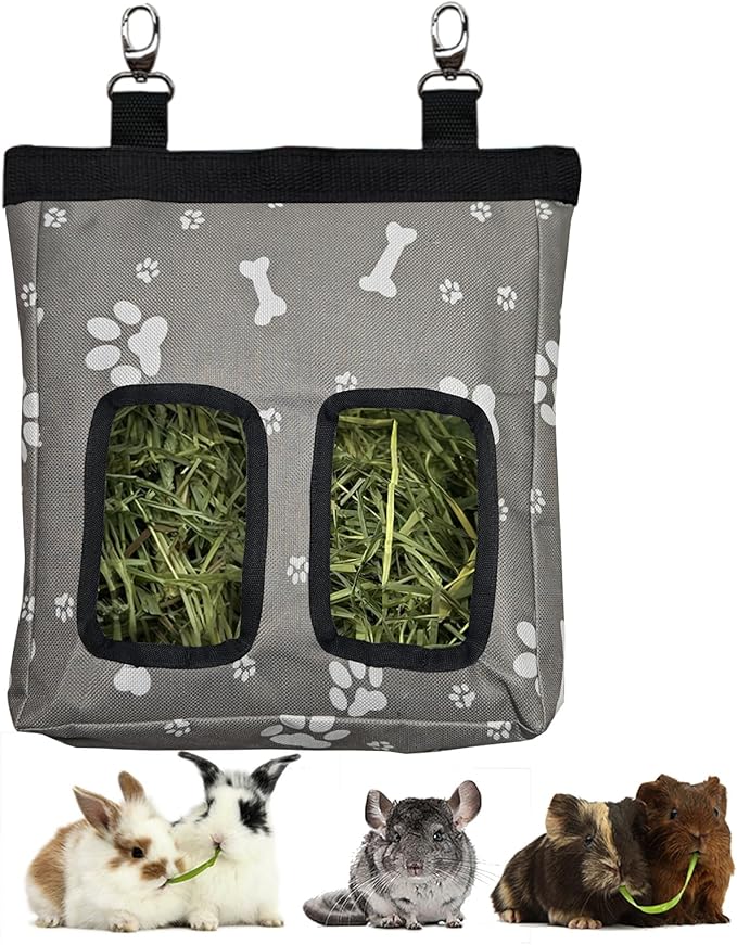 Guinea Pig Hay Feeder, Hanging Rabbit Hay Feeder Bag for Guinea Pigs Bunnies Chinchillas. Graybones