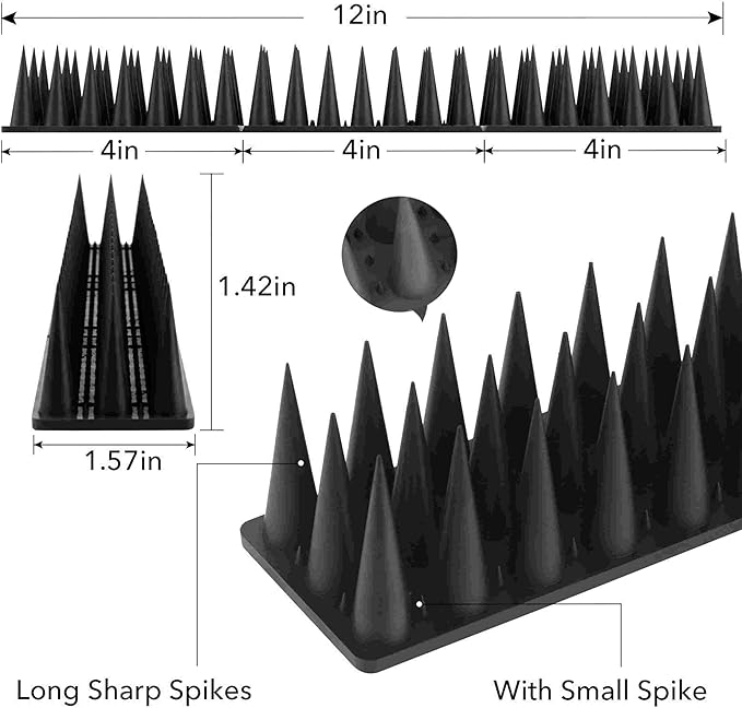 CIIC Bird Spikes, 40 Pack Pigeon Squirrel Raccoon Cat Deterrent Spike for Outside Anti Robin Defender Outdoor to Keep Birds Away Roof Fence Window Nest Black