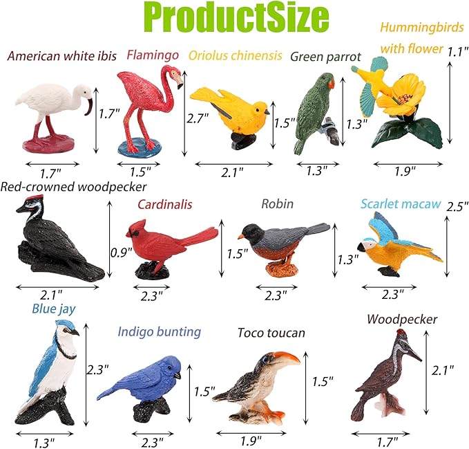 ZENFUN 29 Pieces Realistic Bird Animals Figurines, Mini Bird Model, Birds Cake Cupcake Topper, Parrot Figurine, Miniature Birds Animal Figure for Birthday Party Supply