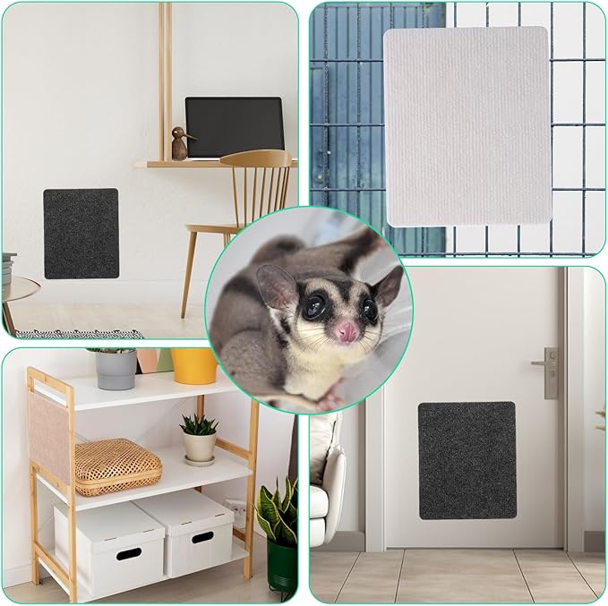 Sugar Glider Toys, 3 Pcs Self-Adhesive Sugar Glider Climbing Mats Sugar Glider Cage Accessories for Sharpening Claws Small Pets Scratching Pads Enrichment Toys for Wall & Furniture Protectors