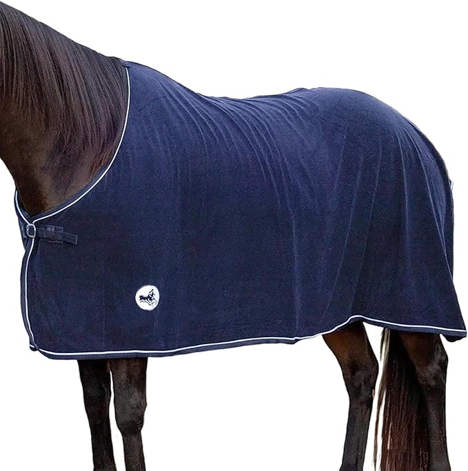 Jeffers Equine Elite Fleece Horse Cooler Blanket, 75 Inch – Soft, Adjustable Fit, Lightweight, Easy Care, Moisture Wicking Cooling Sheet with Surcingle for Post Exercise, Travel for Horses – Navy