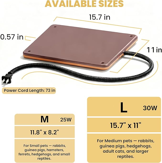 Small Animal Heating Pad, Small Animal Bed, Large Outdoor/Indoor Winter Thermal Heating Pad for Rabbits, Guinea Pigs & Chickens, Waterproof & Chew-Resistant, 30W Energy-Efficient, 15.7" x 11"