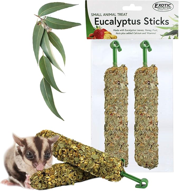 Exotic Nutrition Eucalyptus Sticks - Healthy Vitamin-Fortified Crunchy Chew Treat - Natural Treat for Sugar Gliders - Made with Eucalyptus Leaves, Oats, Fruit, Honey