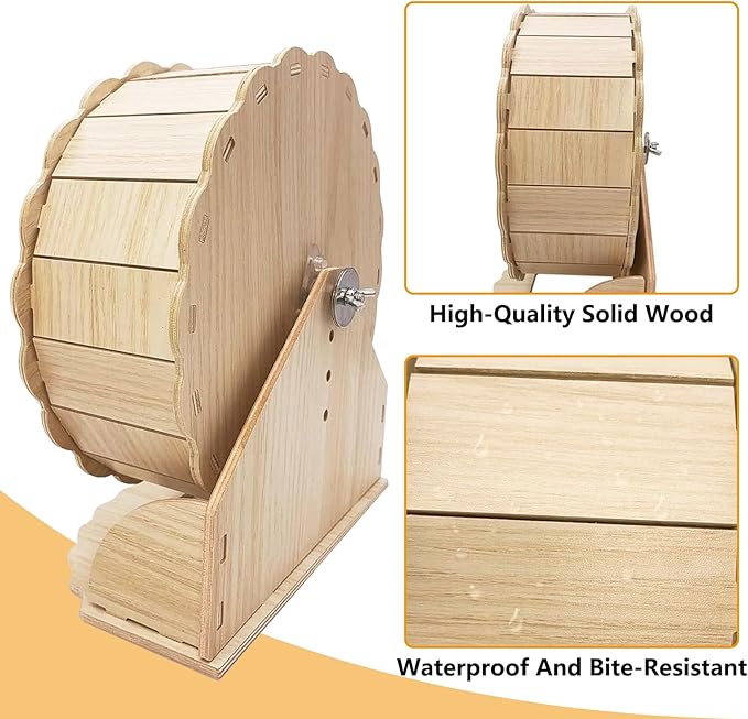 Hamiledyi Wooden Hamster Wheel, Small Pets Exercise Wheel, Silent Running Wheel for Gerbil, Mice, Guinea Pigs, Dwarf Syrian Hamster (7.48in)