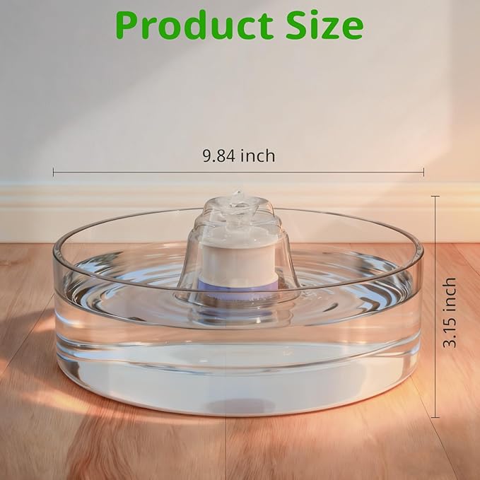 Glass Cat and Dog Water Fountain 90oz/2.7L, Automatic Pet Water Dispenser with Quiet Pump, Drinking Fountain for Cats and Small Dogs, Easy to Clean