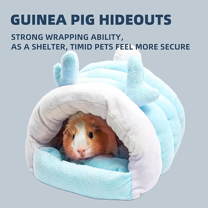 Guinea Pig Hideout, Warm Bed for Guinea Pig,Rabbits, Chinchillas, Cozy Small Animal Winter Shelter (Blue, Medium)