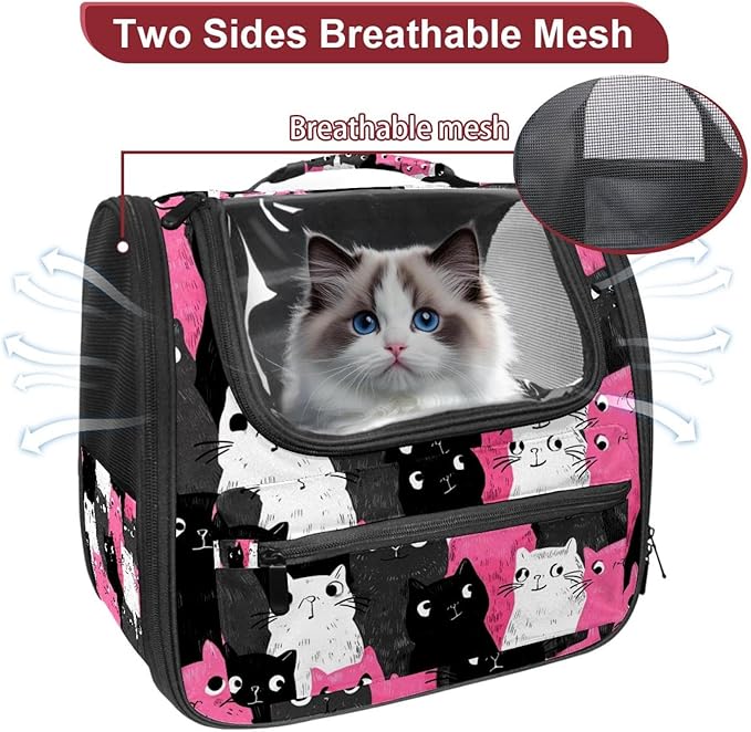 Cute Cats Pink (1) Pet Cat Backpack Carrier for Kitty Small Dog, Ventilated Pet Carrier Bag for Car, Walking, Hiking, Outdoors