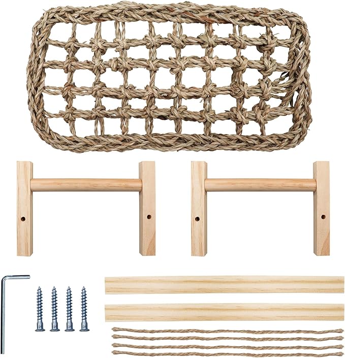 Dnoifne Bearded Dragon Bed - Natural Wood and Seagrass Hammock, Reptile Tank Basking Platform Accessories for Leopard Gecko, Lizard, Frog