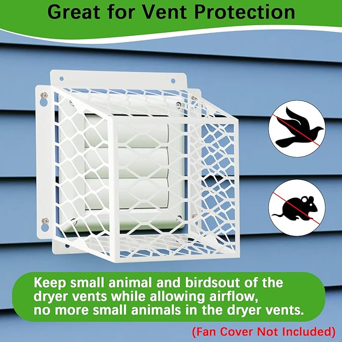 Dryer Vent Bird Guard,Dryer Vent Cover Guard for Most 3" to 4" Bathroom Exhaust Fan Cover Ventilation,7"Lx7"Wx5"H Steel Ventilation Bird Cage for Bath Exhaust Fan Cover,White,2PCS