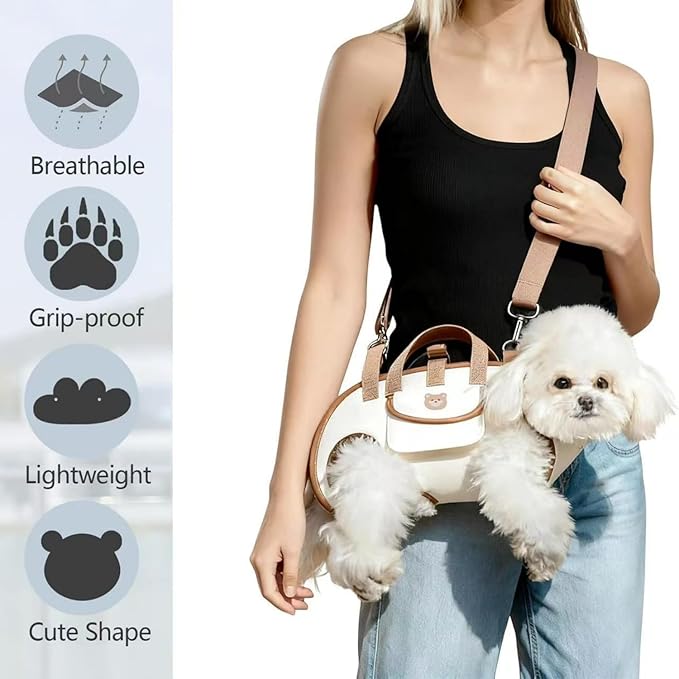 Portable Small Dog & Cat Pet Carrier Sling & Backpack for Small Dogs & Cats & Puppy, Dog & Pet Purse Bag Carrier Sling for Small Dogs with Dog Traction Leash, Crossbody Sling Carriers (Beige M)