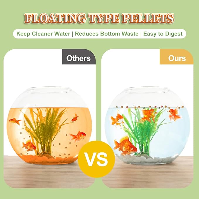 Goldfish Fish Food Floating Pellet - Color Enhancing with Antarctic Krill Spirulina Balanced Diet for Pond Tank Fish Promotes Growth Clear Water, 12oz