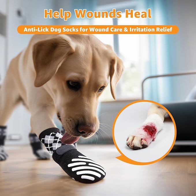 LOOBANI Dog Socks to Prevent Licking Paws - Dog Socks for Hardwood Floors Anti Slip for Traction Control - Dog Grippy Socks for Senior Dog Small Medium Large Dogs on Tile Floors, Black XXL