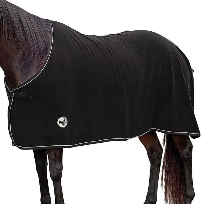 Jeffers Equine Elite Fleece Horse Cooler Blanket, 81 Inch – Soft, Adjustable Fit, Lightweight, Easy Care, Moisture Wicking Cooling Sheet with Surcingle for Post Exercise, Travel for Horses – Black