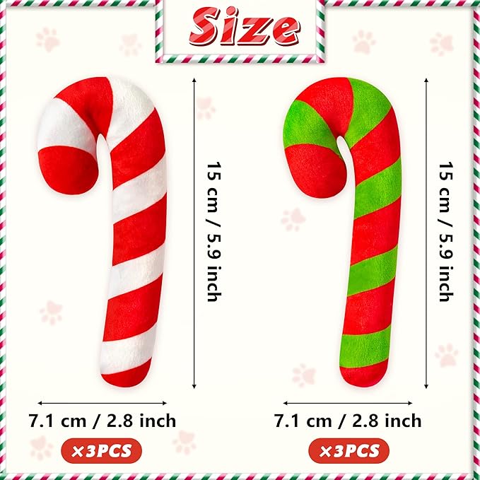 MALLMALL6 6Pcs Christmas Candy Cane Catnip Toys Gift for Cat, Indoor Cat Chew Bite Kick Catmint Pet Toys Supplies for Cat Lover Xmas Gifts, Cute Interactive Cat Toy for Pet Presents