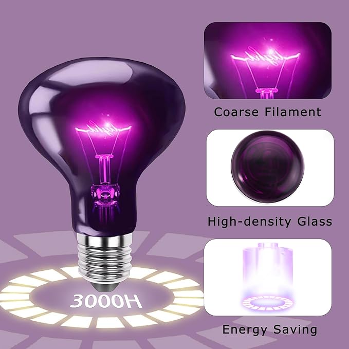 75W Reptile Night Light Bulb - Moonlight Night Heat Lamp - Simulates Natural Moonlight, Purple Basking Spot Light for Bearded Dragons, Lizards & Amphibians - Optimal for Reptile Habitats