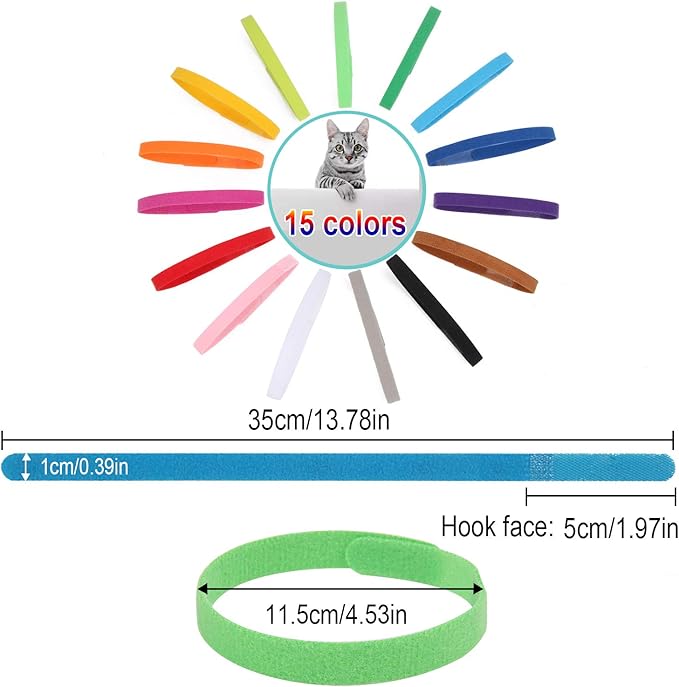 30 Pcs Puppy ID Collar Whelping Newborn Pet Collars Double-Sided Soft Adjustable Identification Collar ID Bands for Newborn Pet Dog Cat 15 Colors