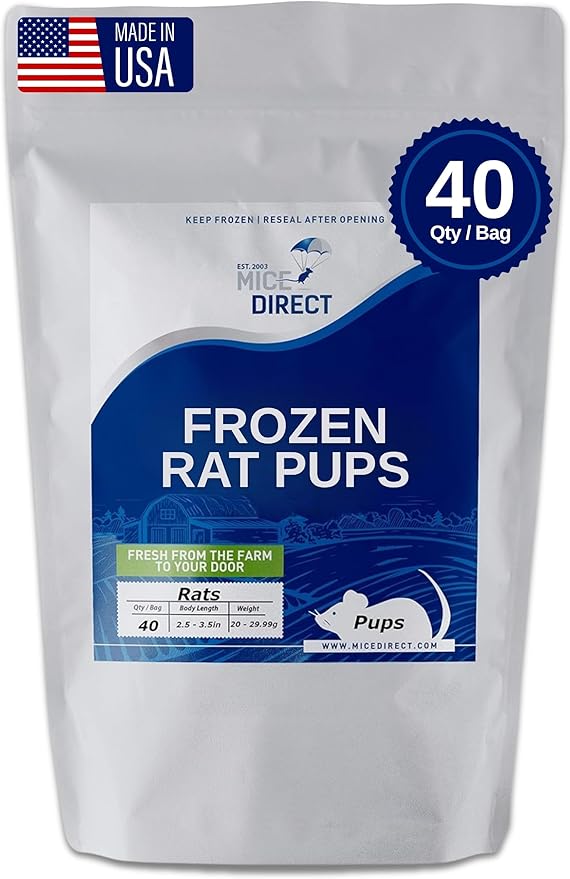 MiceDirect Frozen Rat Pups Feeder Food Adult Corn Snakes Juvenile Adult Ball Pythons Monitor Lizard (40 Count)