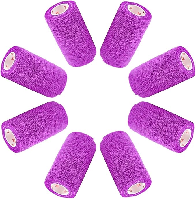 3 Inch Vet Wrap Tape Bulk (Purple) (Pack of 24) Self Adhesive Adherent Adhering Flex Bandage Grip Roll for Dog Cat Pet Horse