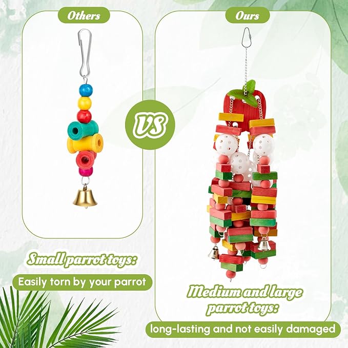 3 Pcs Extra Large Bird Parrot Toy Multicolored Natural Wooden Parrot Cage Chewing Toys for Large Medium Macaws Cockatoos African Grey Birds (Block and Ball)