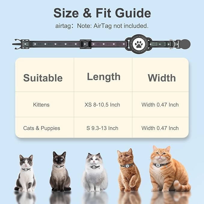 Airtag Cat Collar Breakaway, Reflective Cat Collar with AirTag Holder and Bell, Compatible with Apple Air Tag, Comfortable Padding, Adjustable, Durable (Black, S)