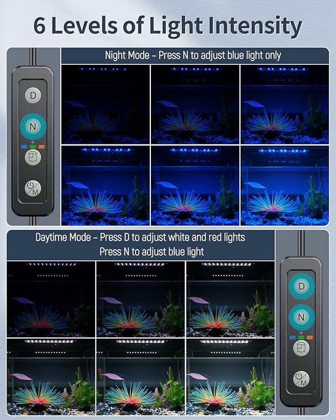 Pawfly 14W Aquarium LED Light for 18 to 24 Inch Extendable Fish Tank Light with Full Spectrum Brilliant White Blue Red Lights with Daytime & Night Modes Timer Auto On/Off Adjustable Brightness