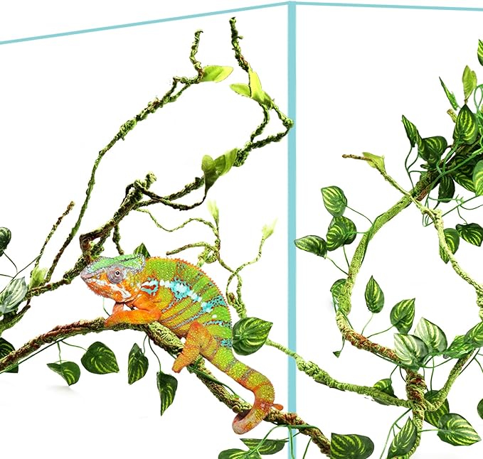 Bearded Dragon Tank Accessories for Habitat, Terrarium Hanging Plants Artificial Leaves Reptile Hide, Leopard Gecko Tank Accessories Hide Terrarium Decor for Lizard Geckos Chameleon Snake