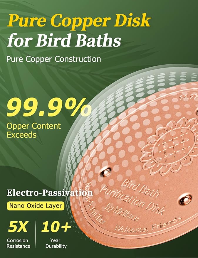 Mellbree Bird Bath Copper Disk, 0.6mm Reinforced 99.99% Pure Copper Cleaning Disk for Physical Safe Clean Water, Universal Fit for Outdoor Birdbath, Bowl, Bird Bath Heater Solar (Sunflower)
