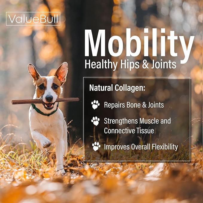 ValueBull Collagen Sticks for Dogs, 12 Inch Medium Chews, Natural Long-Lasting Dog Treats, 25 Count - Supports Joints, Skin & Coat with Chondroitin & Glucosamine