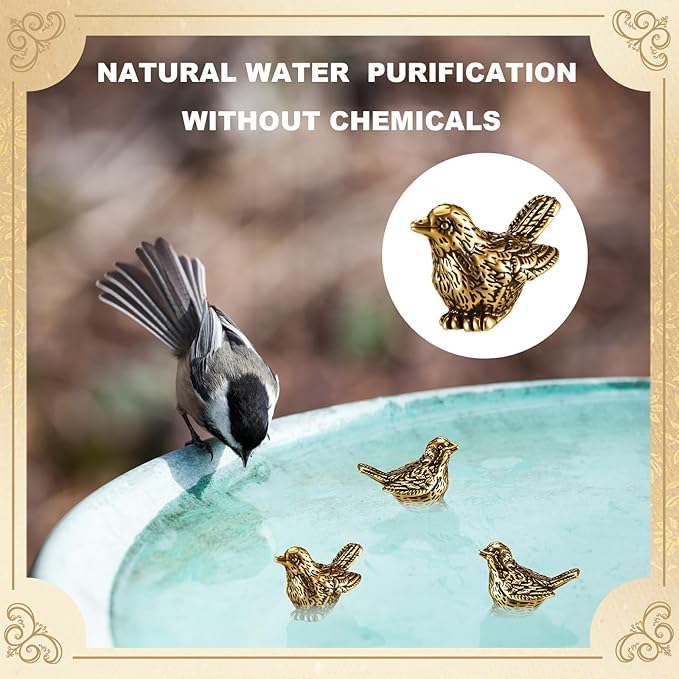 4 Pcs Mini Bird Shape Copper Bath Disk Ornaments Copper Bird Bath Purification Disks Birdbath Cleaner Single 0. 6 oz Weight Universal Fit for Outdoor Birdbaths, Bowl