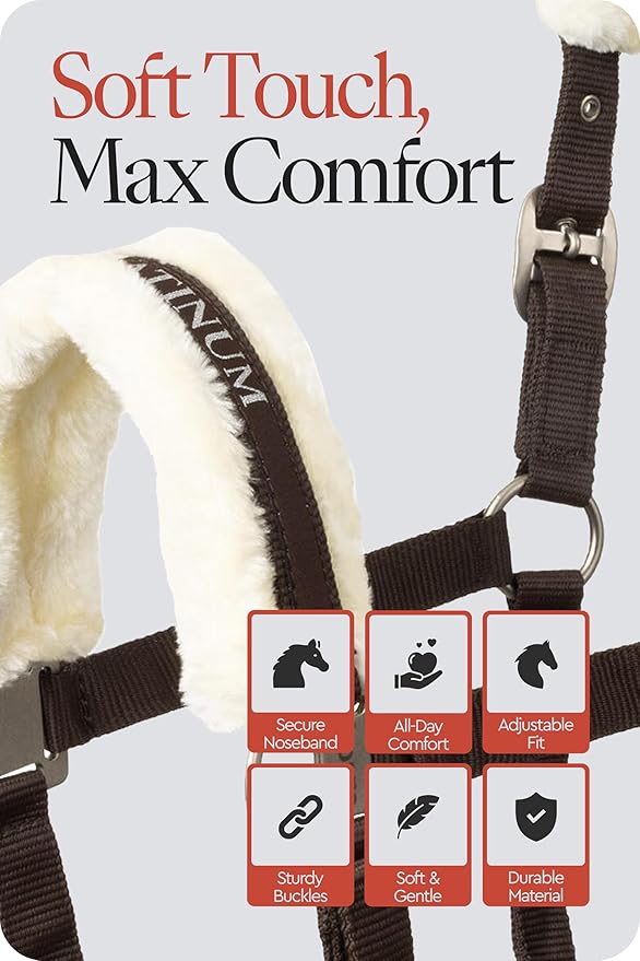 HORZE Howard Soft Fleece Padded Adjustable Polyester Horse Halter - Dark Brown - Horse