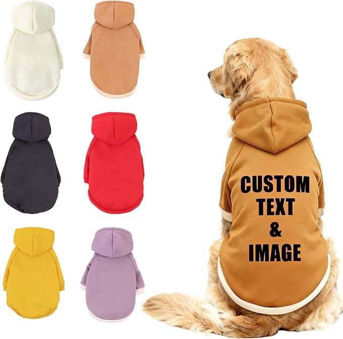 Custom Dog Hoodie, Personalized Sweatshirt with Photo Text Name Logo, Customized Hooded Sweater for Small Medium Large Dogs & Cats (Brown, X-Large)