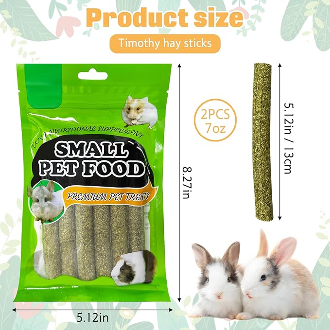 PINVNBY Timothy Hay Sticks Rabbit Chew Toys for Teeth Bunny Toys for Bunnies Boredom Hamster Molar Treats Snacks for Bunnies Chinchillas Guinea Pigs Hamsters and Other Small Animals (2PCS,7oz)