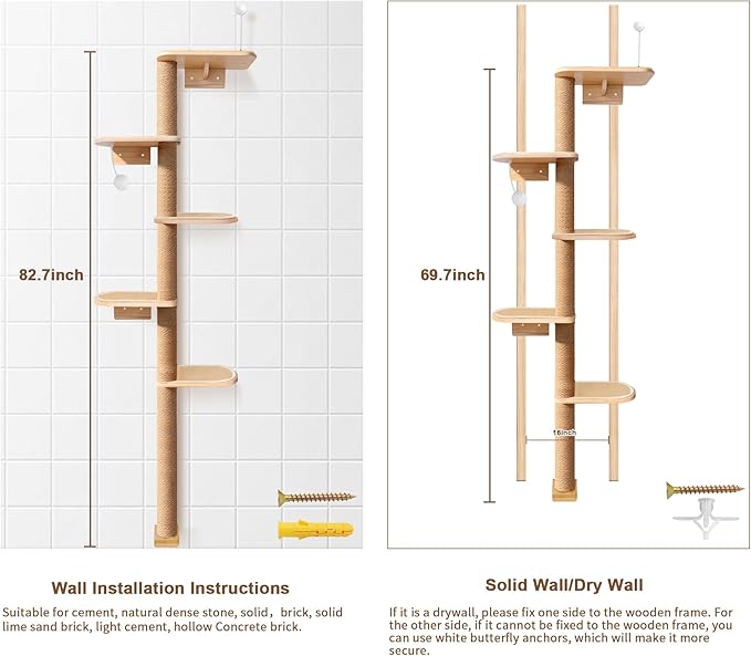 Wild Simulation Cat Tree for Kittens, 5-Level Floor to Ceiling Cat Wall Shelves with Sisal Mat Platforms, Suit for Kitten cat
