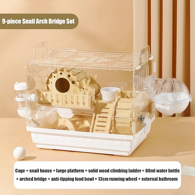 Acrylic Hamster Cage,Small Animal Houses&Habitats with Accessories,Hamster Enclosure with Stairs,Clear Pet Mice House,For Dwarf Gerbil,Dwarf Hamster,Pet Mice(White,13.78"L*10.23"W*10.83"H)