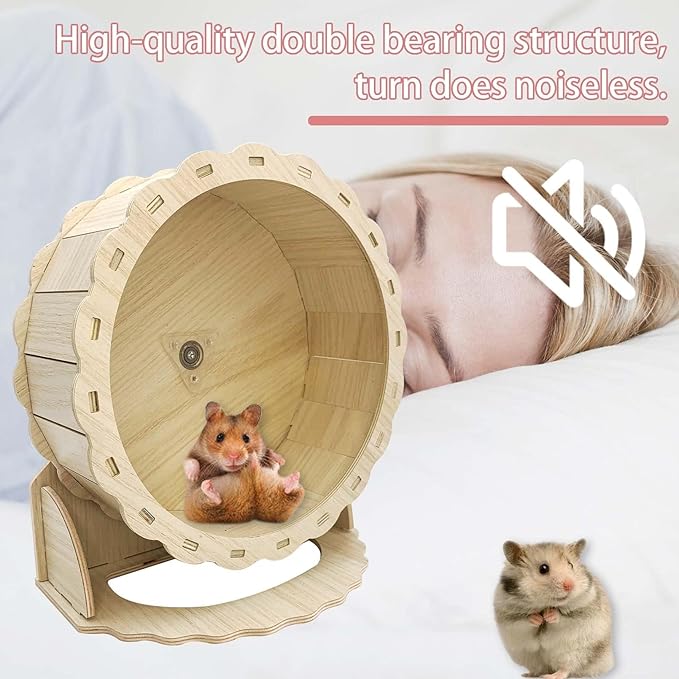 Hamiledyi Wooden Hamster Wheel, Small Pets Exercise Wheel, Silent Running Wheel for Gerbil, Mice, Guinea Pigs, Dwarf Syrian Hamster (8.26in)