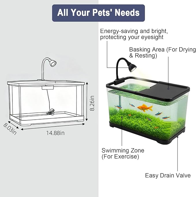 5 Gallon Fish Tank for Betta Guppy Shrimp, Small Aquarium Starter Kit for Home Office with Clear Glass Design, Peceras para Peces con Luz Fish Net Booster Pump Aquatic Plants Pebbles by MCCKLE