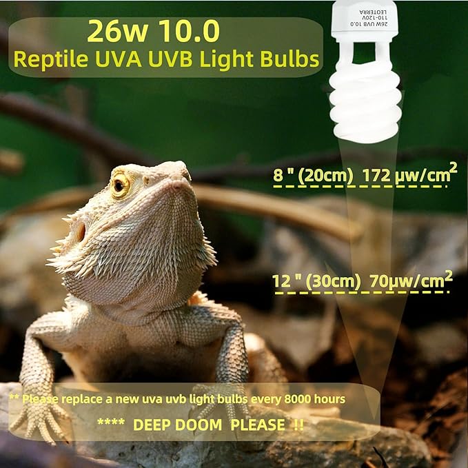 Leoterra UVB Light for Bearded Dragon 26w 10.0 UVA UVB Reptile Light Bulb Desert UVB Light for Reptiles, Bearded Dragon,Lizard, Chameleon Use,Long Lasting uvb Output UVB Lamp(26W 10.0)