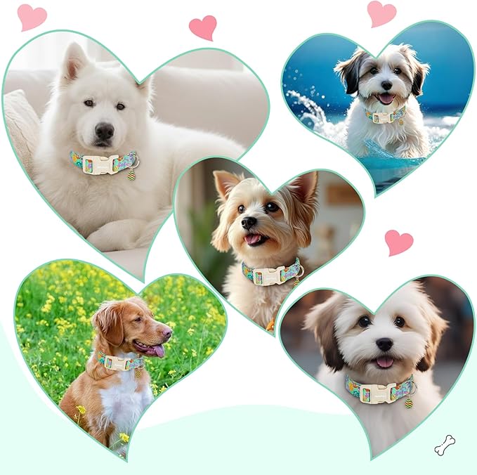 Easter Dog Collar for Medium Dogs, Adjustable Green Medium Dog Collar with Colorful Eggs Pattern, Cute Easter Dog Collars Girl Boy Collar for Dogs -M