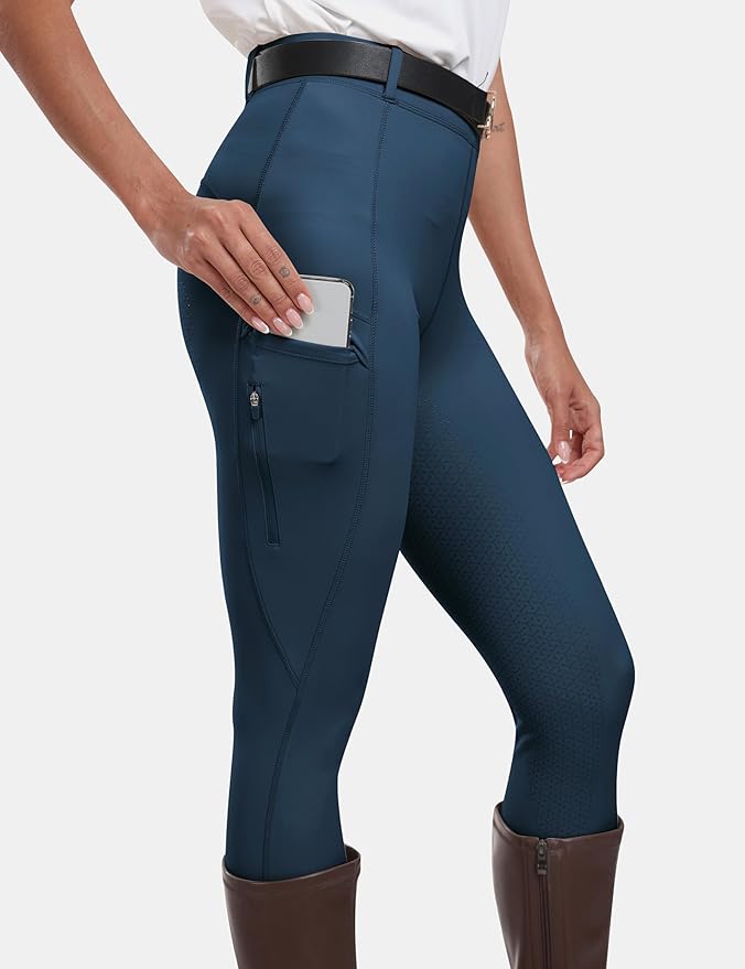 MoFiz Women's Silicone Full Seat Horse Riding Pants Zipper Pockets Equestrian Breeches Riding Tights