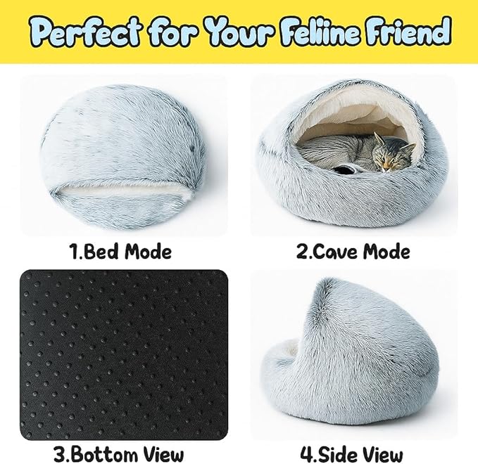 Nest Bed - Lapcatz Cat Beds for Indoor Cats, Fluffy Cat Bed Cave Plush Warm Nest for Cats (Black,M 20"x20")