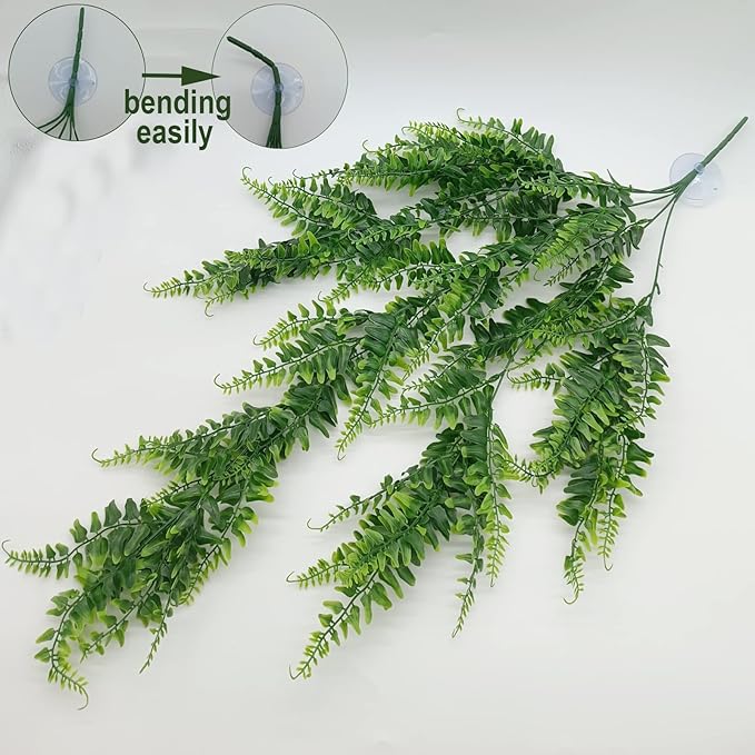 Reptile Plant for Bearded Dragon Tank Accessories, Terrarium Plant Artificial Decor for Snake Cage, Fake Plant for Leopard Gecko Habitat, Lizard Chameleon Ball Pythons (Group E)