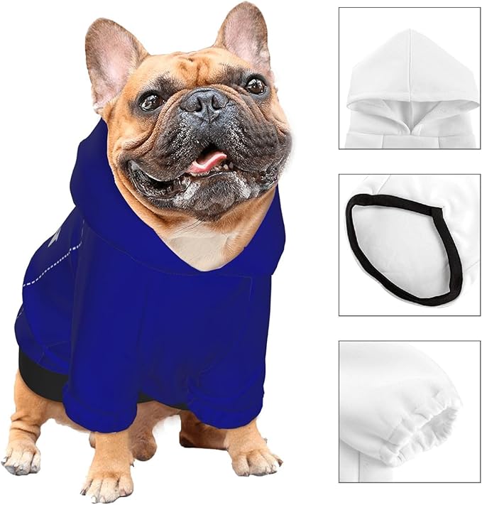 Personalized Dog Hoodie, Custom Dog Costumes for Small Dogs, Holiday Happy Dog Clothes Football Pet Shirt Sweater with Name Number for Girl/Boy Cats/Kitten, Blue, L