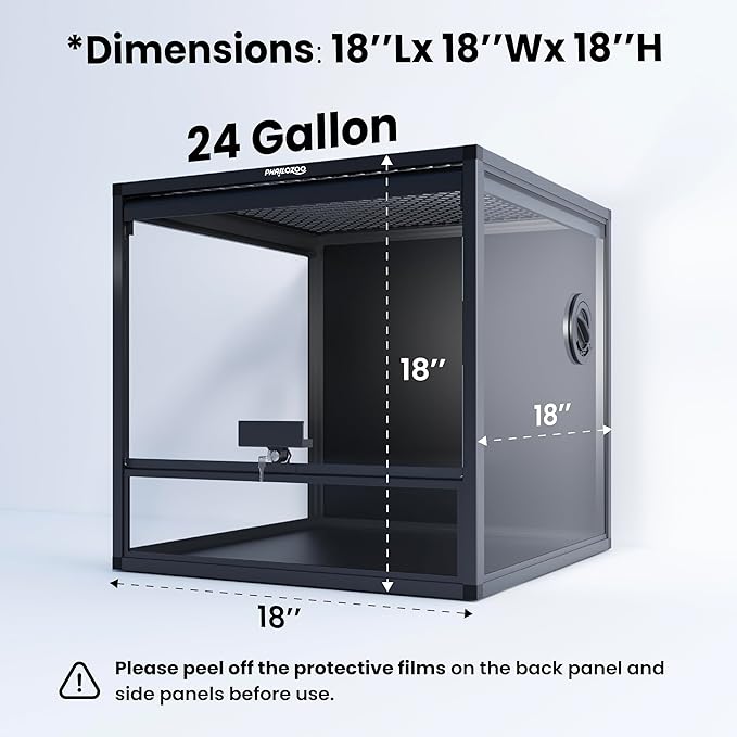 MagicCube 18'' x 18'' x 18'' Reptile Terrarium with Lock, 24 Gallon Reptile Tank with Flip-Up Tempered Glass Door, Top Screen Ventilation for Leopard Gecko, Lizards