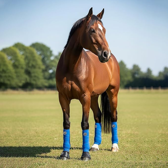Horse Polo Leg Wraps, Fleece Wraps Elastic Bandages, Comfort Equestrian Standing Wraps, Set of 4, Boot Protection Stable Wraps Supplies (Full 10ft Blue)