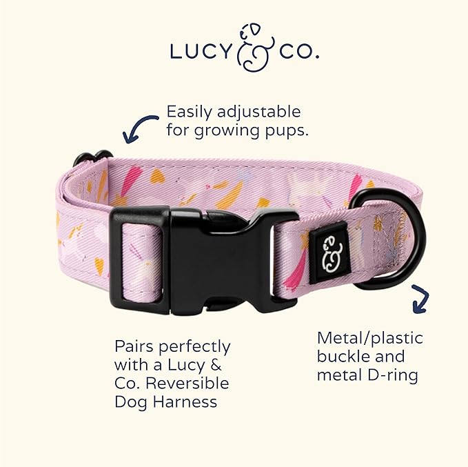 Lucy & Co. Unicorn Magic Dog Collar - Durable Lightweight Designer Collar for Pets - Adjustable Metal Safety Buckle (Small, Purple & Pink Unicorns)